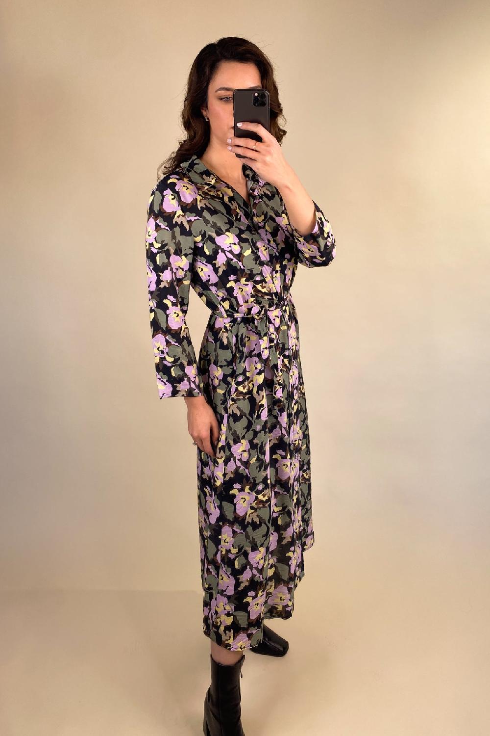 Born Troya Black & Green Multi Print Shirt Dress