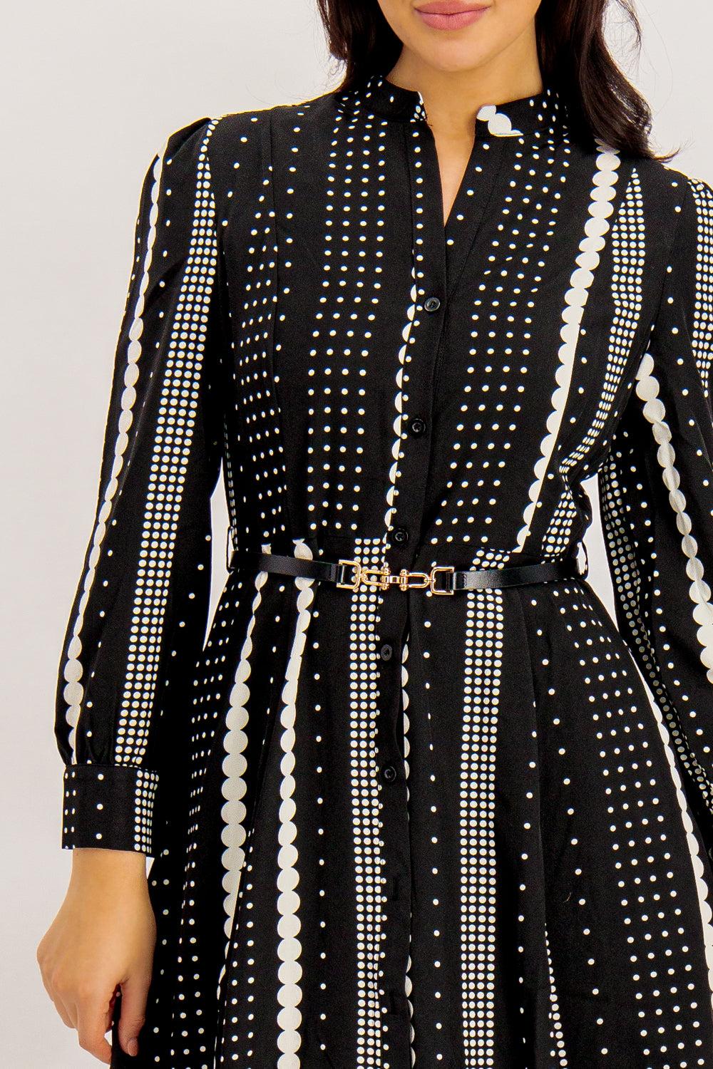 Born Victoria Black & White Geometric Shirt Dress
