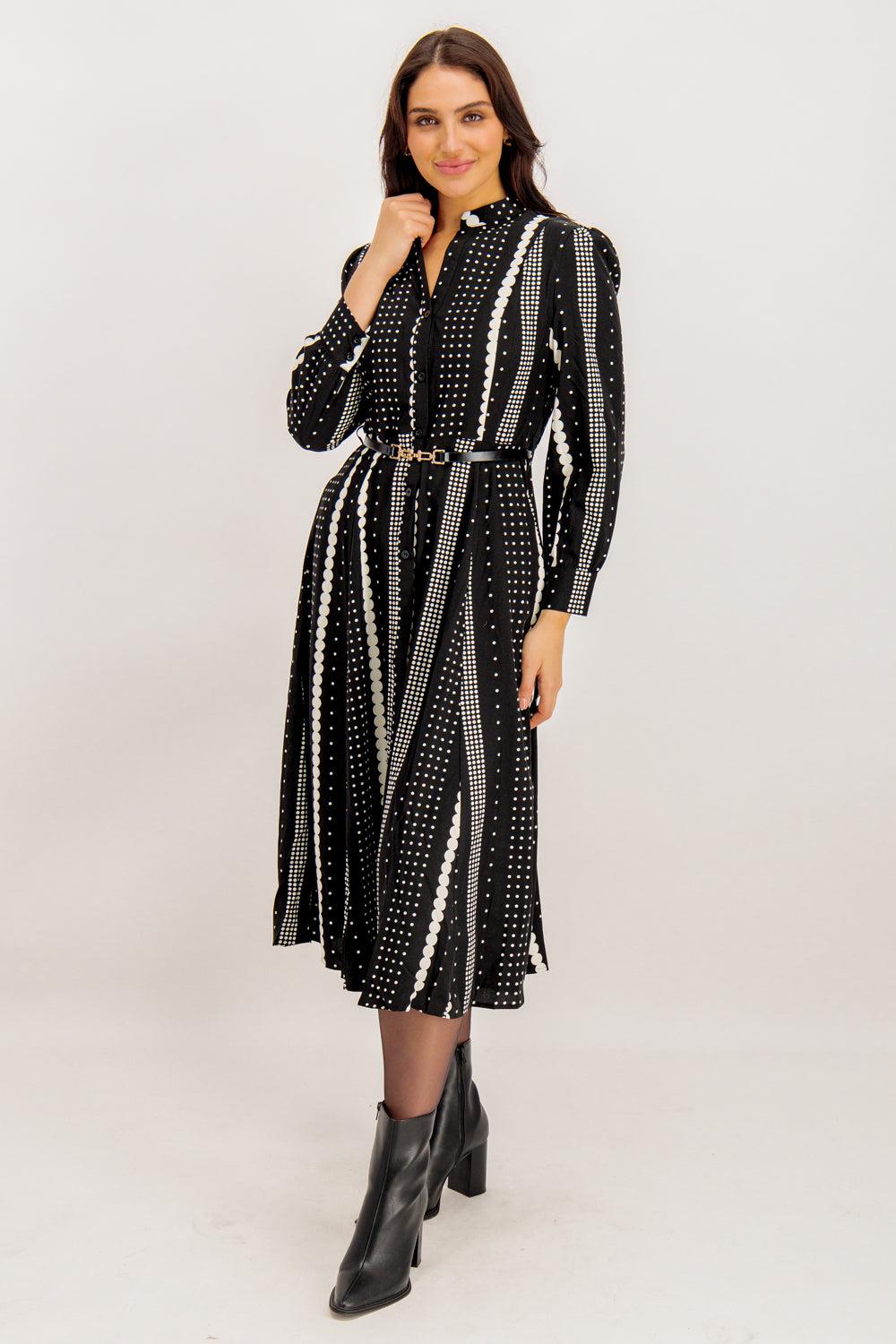 Born Victoria Black & White Geometric Shirt Dress
