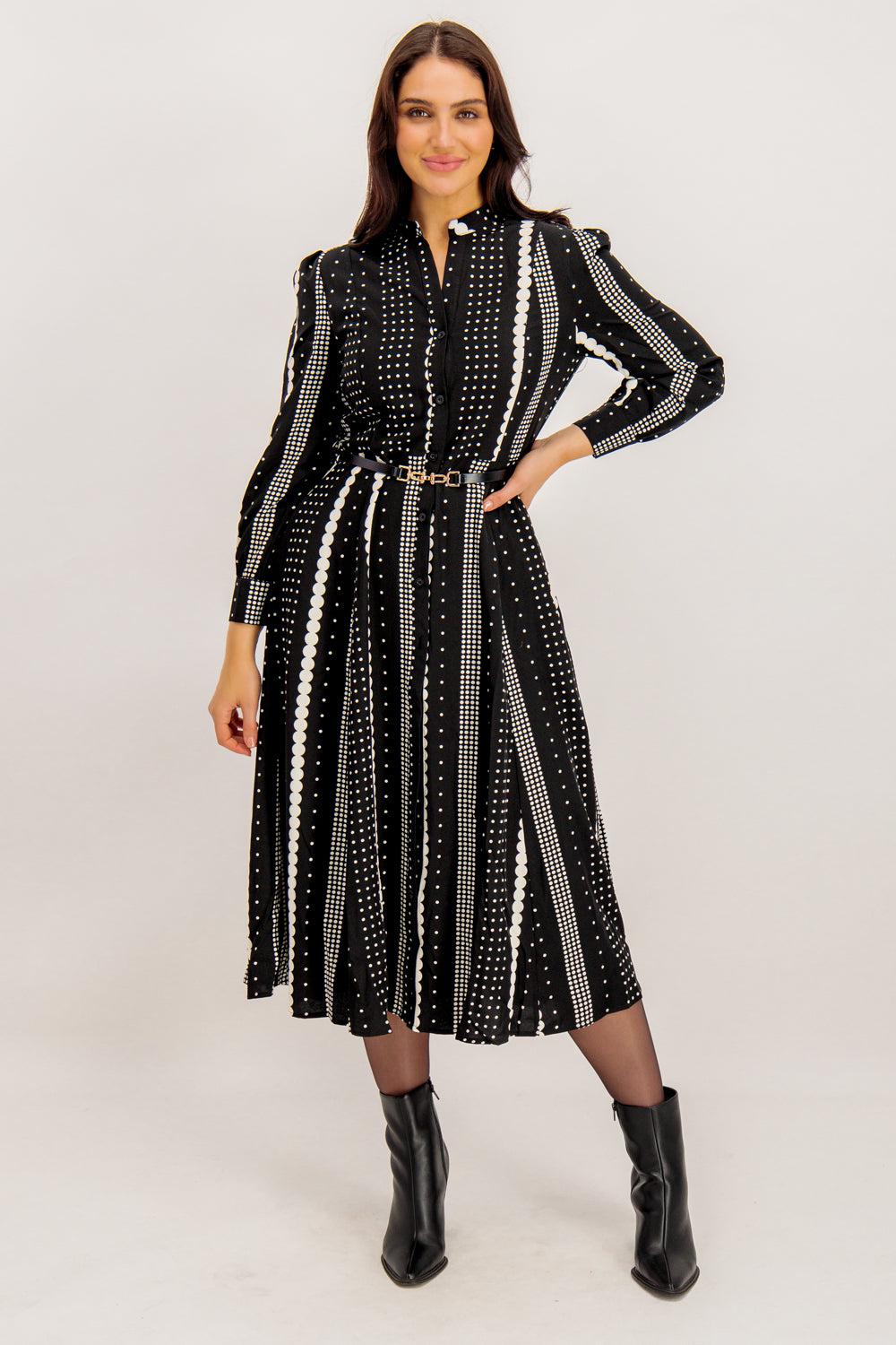 born Victoria Black & White Geometric Shirt Dress