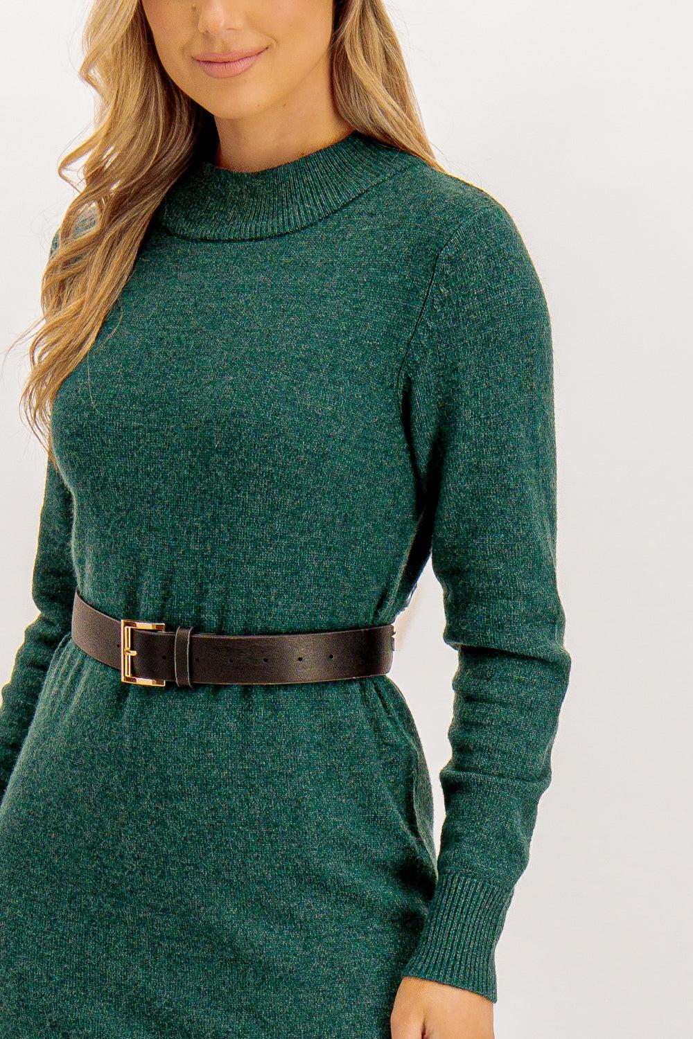 Born Viril Crew Neck Pine Green Knit Dress