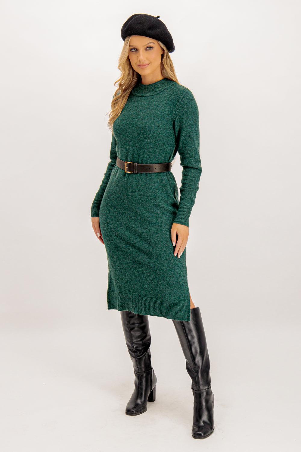 Born Viril Crew Neck Pine Green Knit Dress