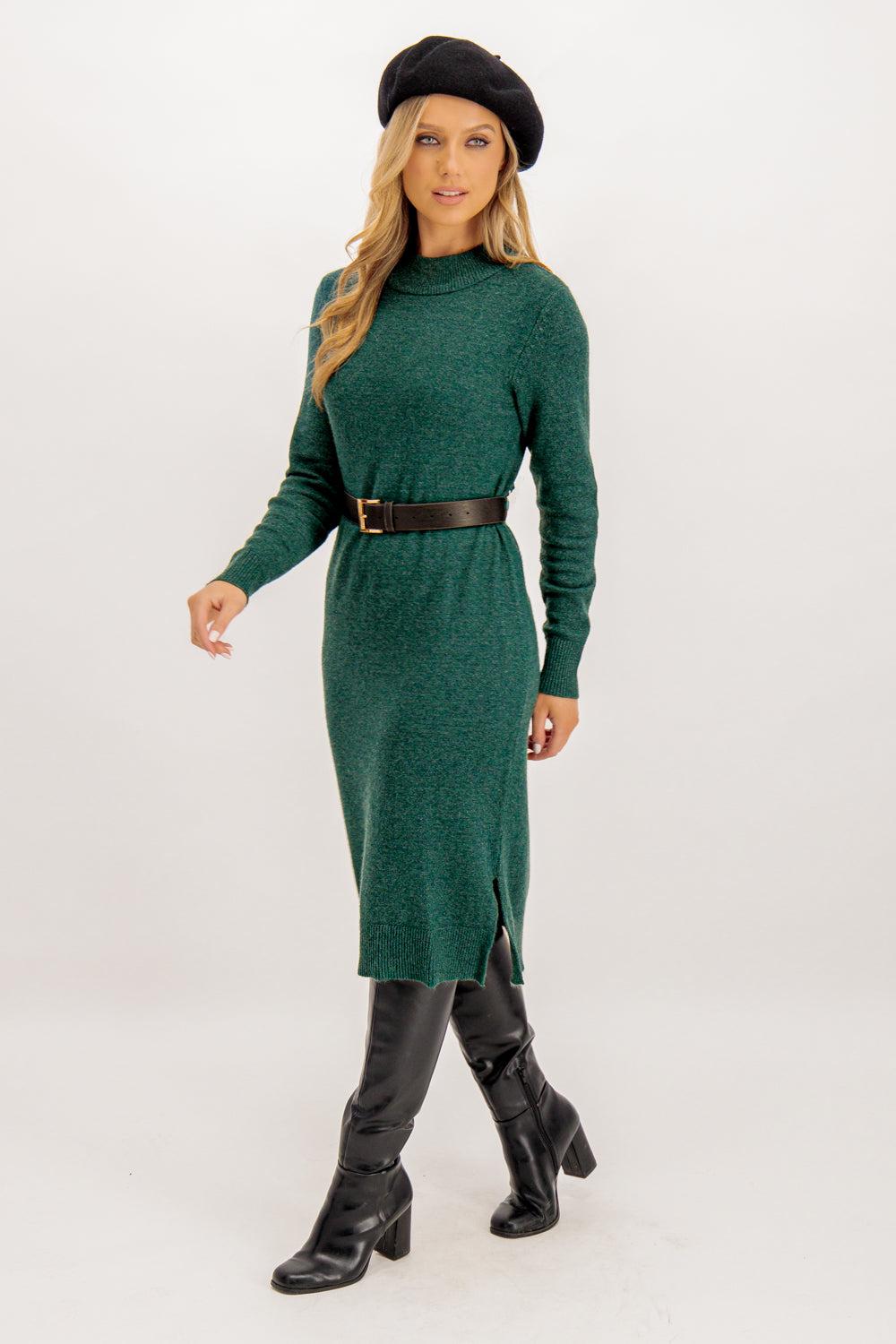 born Viril Crew Neck Pine Green Knit Dress