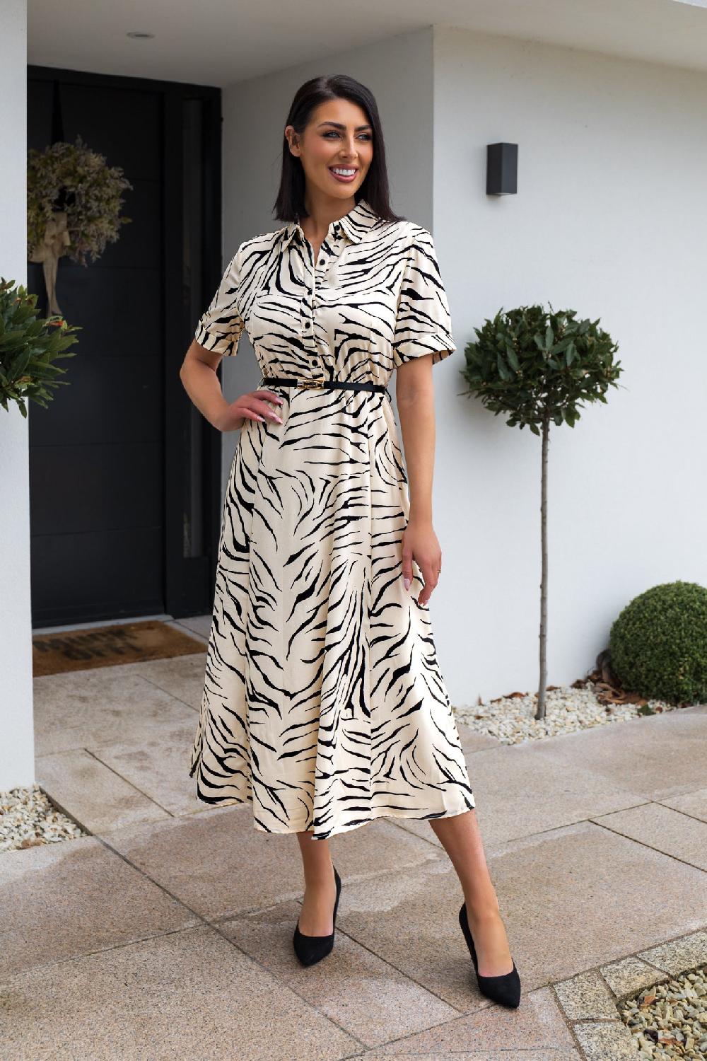 born Zaharah Belted Zebra Print Dress