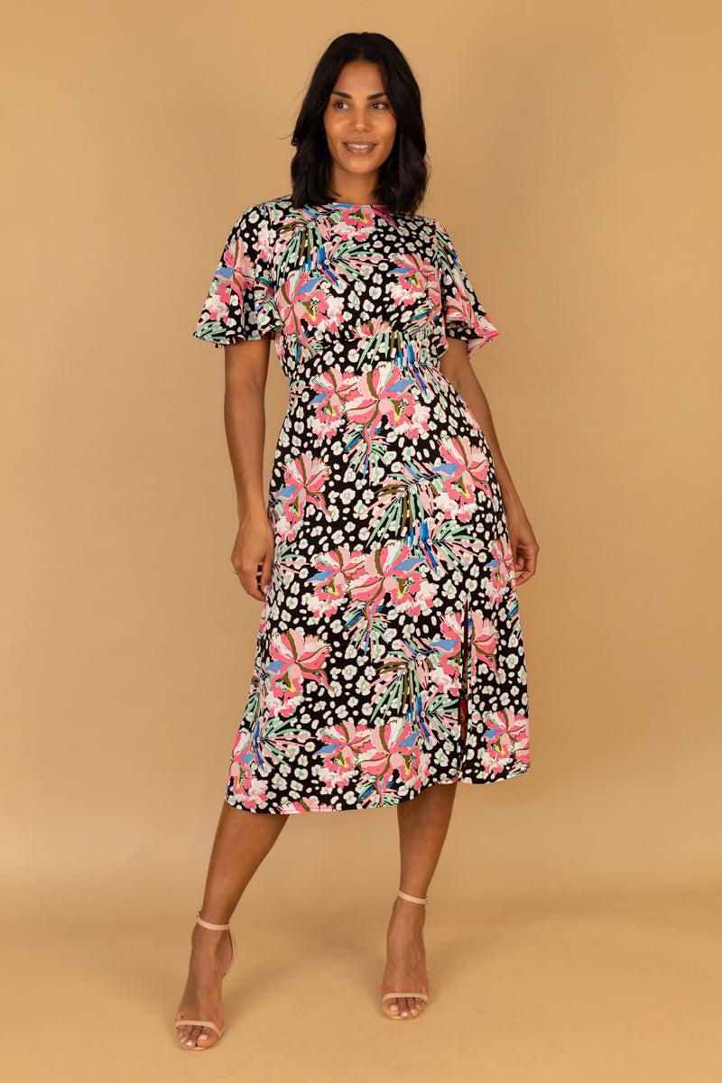 born Zara Black & Floral Printed Dress