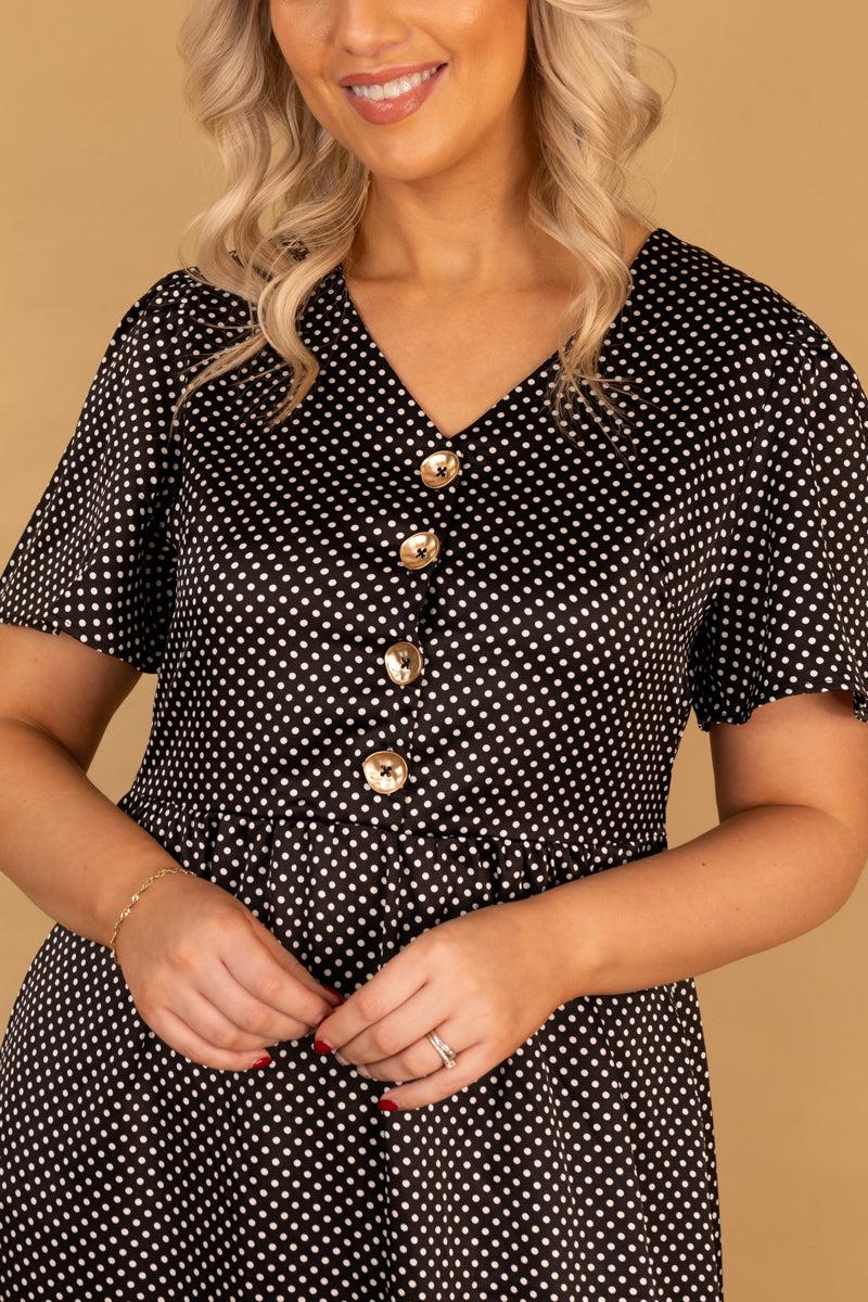 Born Marie Black & White Polka Dot Sateen Button Dress