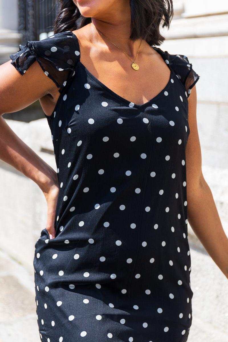 Born Smilla Black & White Polka Dot Chiffon Maxi Dress