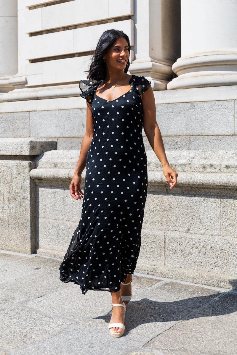 born Smilla Black & White Polka Dot Chiffon Maxi Dress