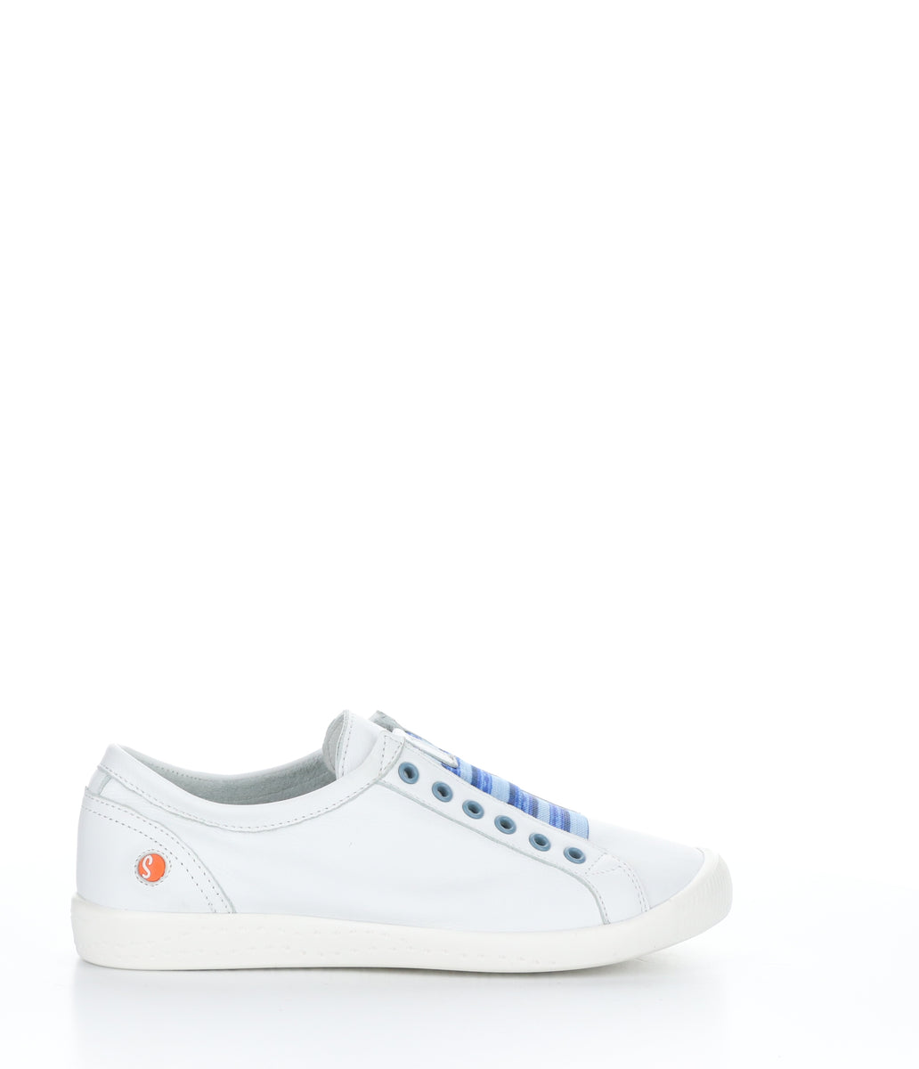 Bos. & Co. IRIT637SOF Smooth White W/ Blue Elastic Slip-on Trainers
