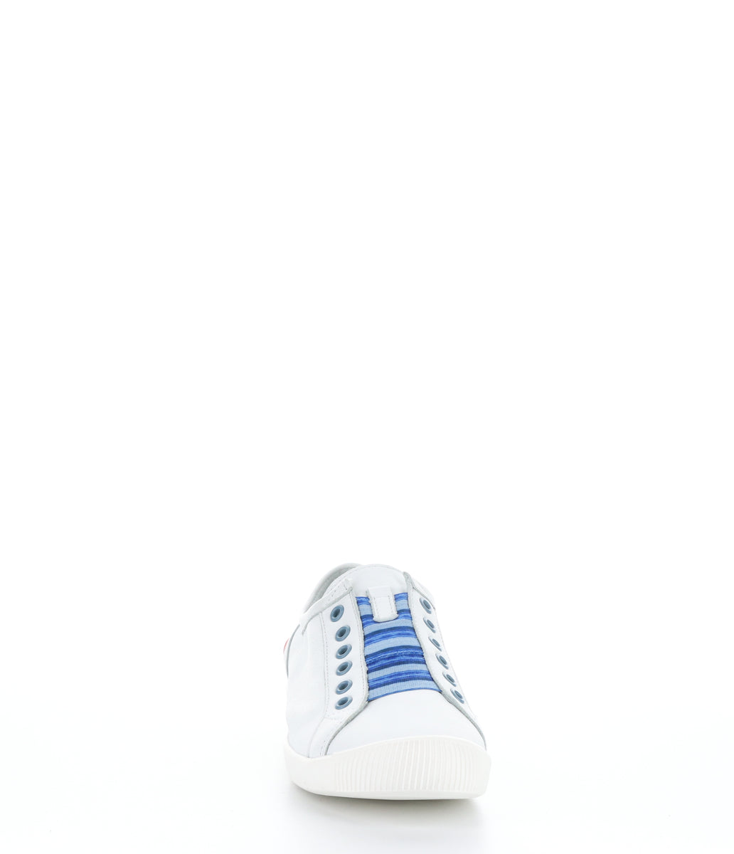 Bos. & Co. IRIT637SOF Smooth White W/ Blue Elastic Slip-on Trainers