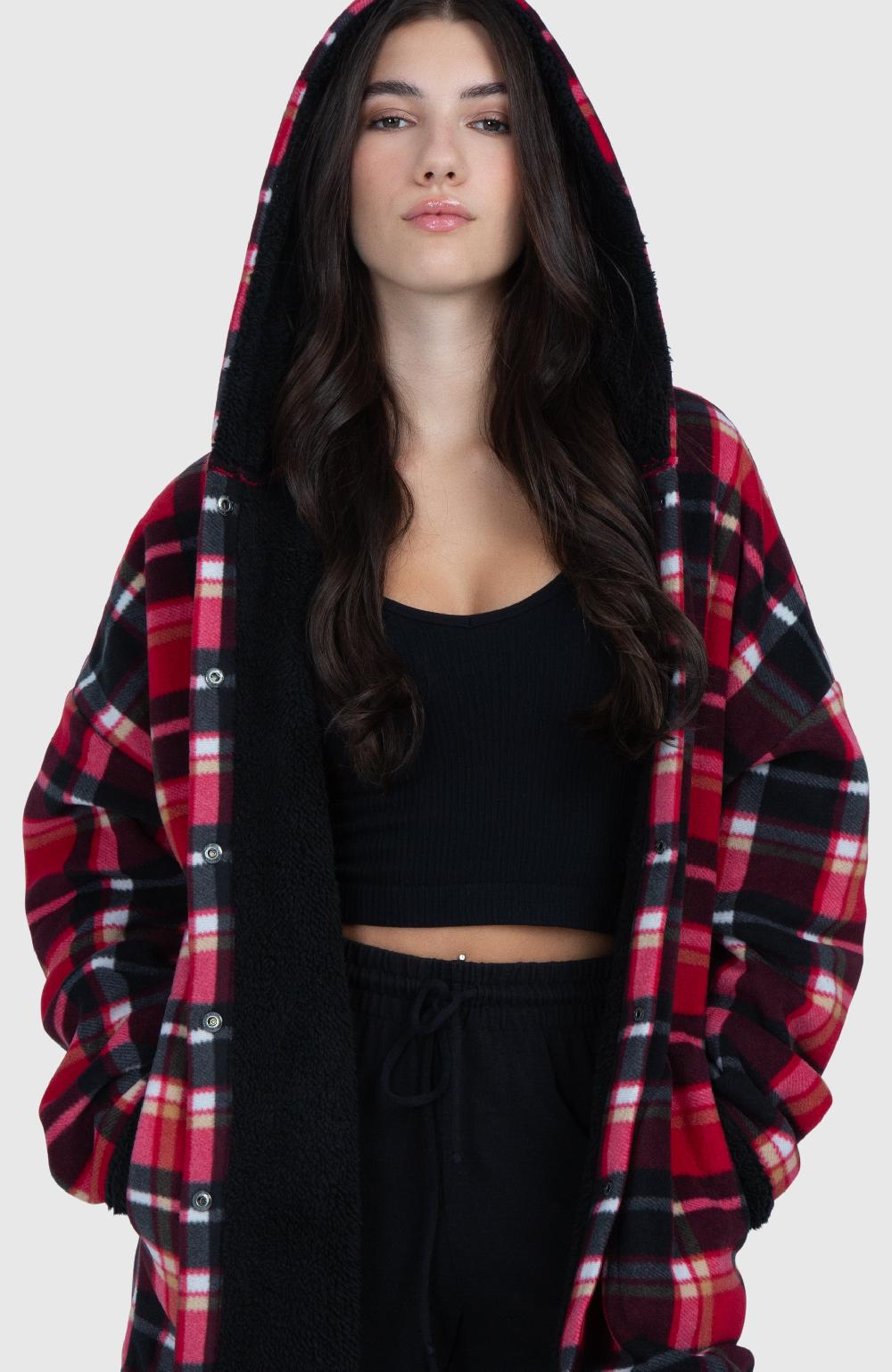 Boston Traders Black Cherry Long Oversized Plush Hooded Jacket
