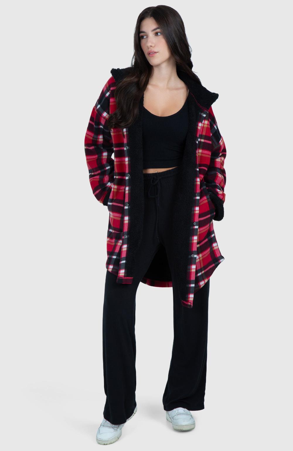 Boston Traders Black Cherry Long Oversized Plush Hooded Jacket