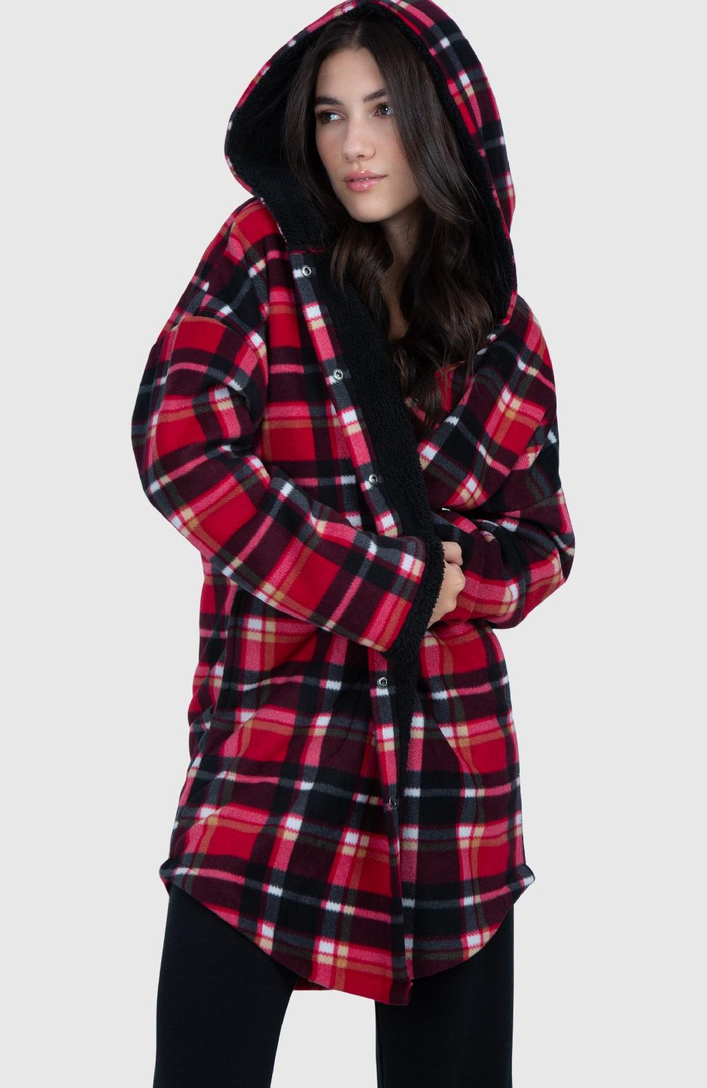 boston traders Black Cherry Long Oversized Plush Hooded Jacket