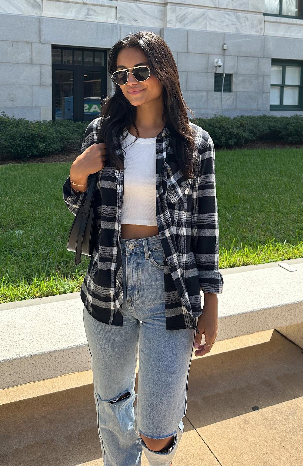 Boston Traders Black Moonlight Boyfriend Plaid Shirt