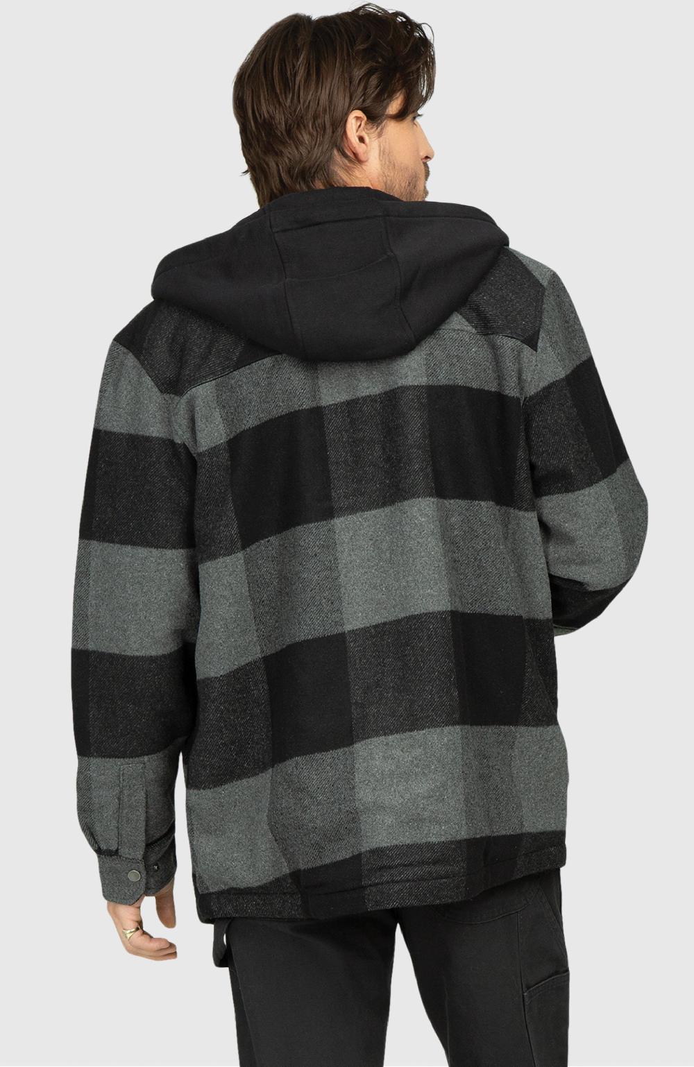 Boston Traders Black Steel Fleece Lined Hooded Plaid Shacket