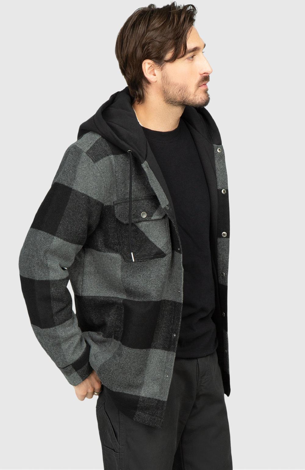 Boston Traders Black Steel Fleece Lined Hooded Plaid Shacket