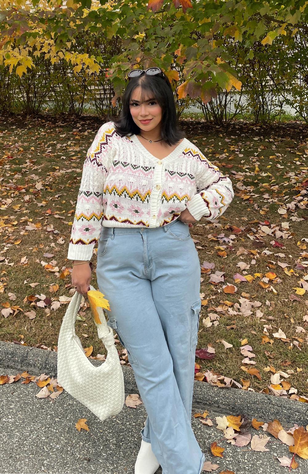 Boston Traders Blossom Cream Jacquard Cardigan Sweater