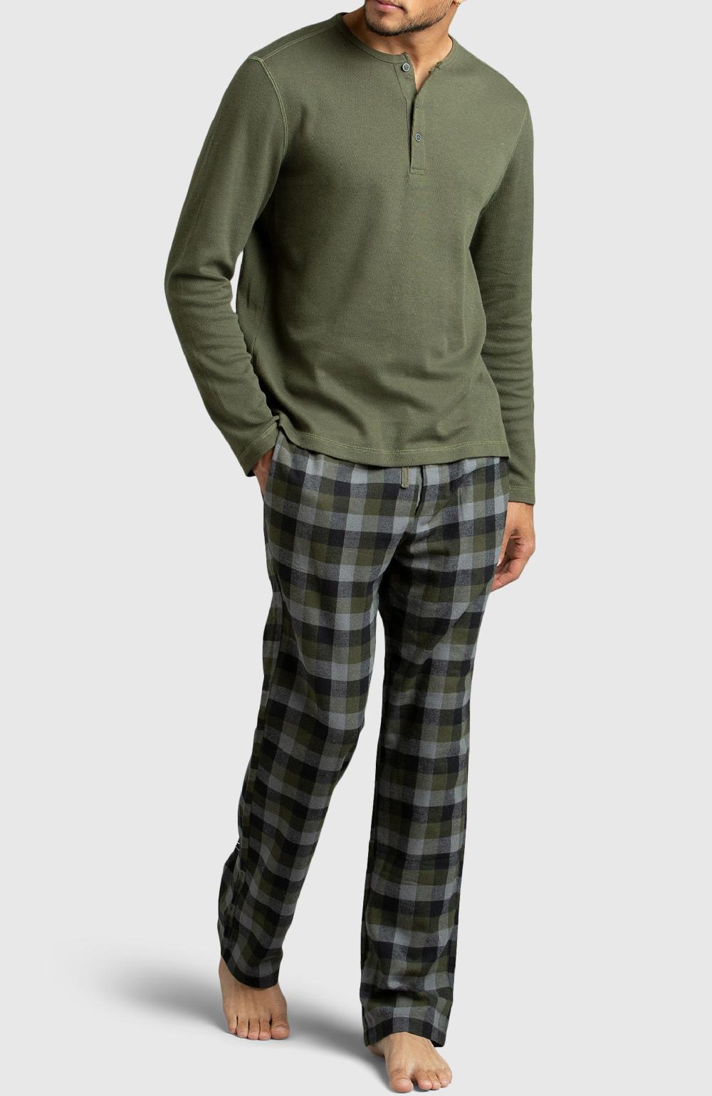 Boston Traders Army Green Waffle Henley Shirt