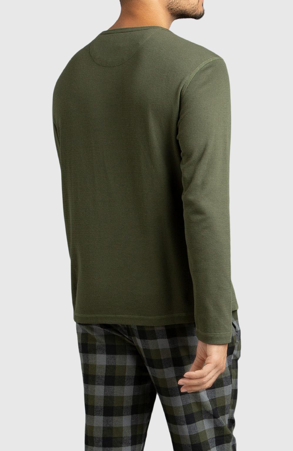 Boston Traders Army Green Waffle Henley Shirt