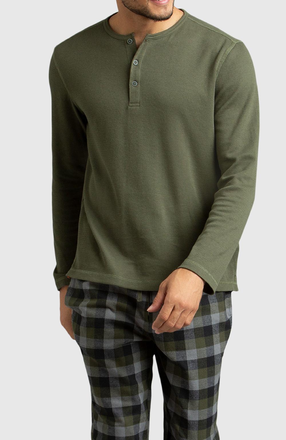 boston traders Army Green Waffle Henley Shirt