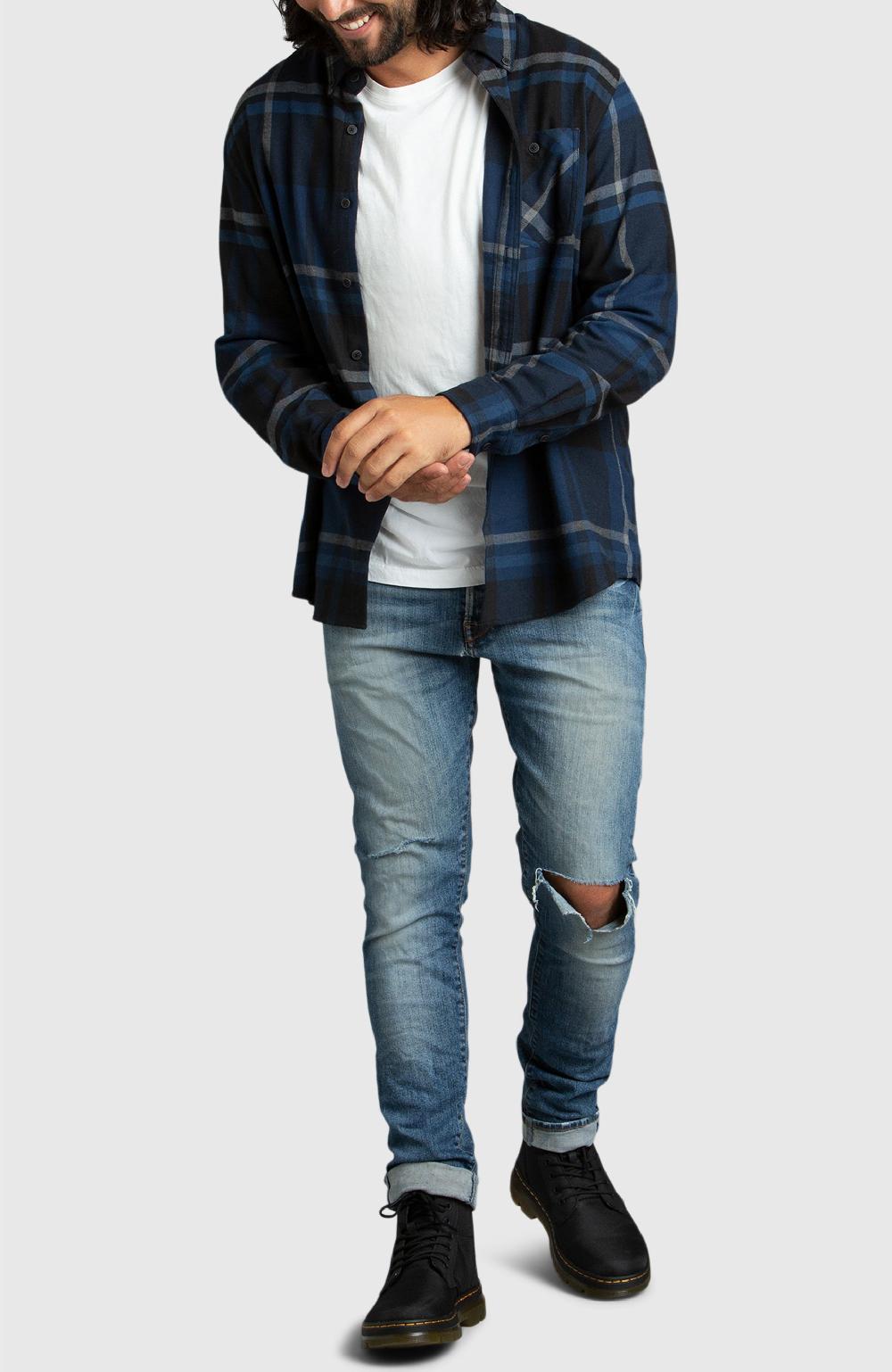 Boston Traders Blue And Black Plaid Flannel Shirt