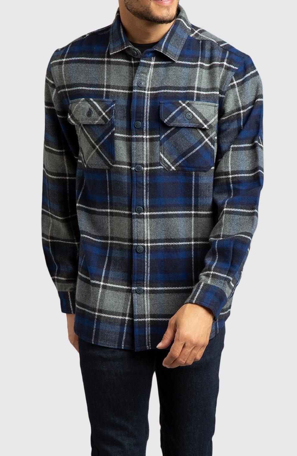 boston traders Blue Herringbone Plaid Overshirt