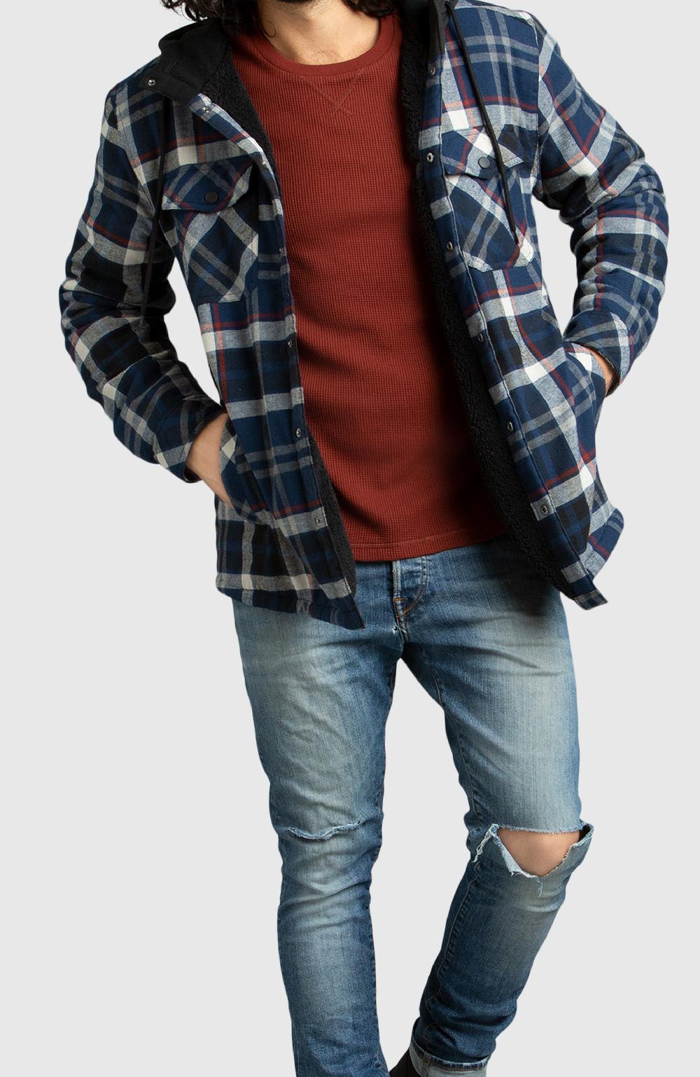 Boston Traders Blue Hooded Flannel Shirt Jacket