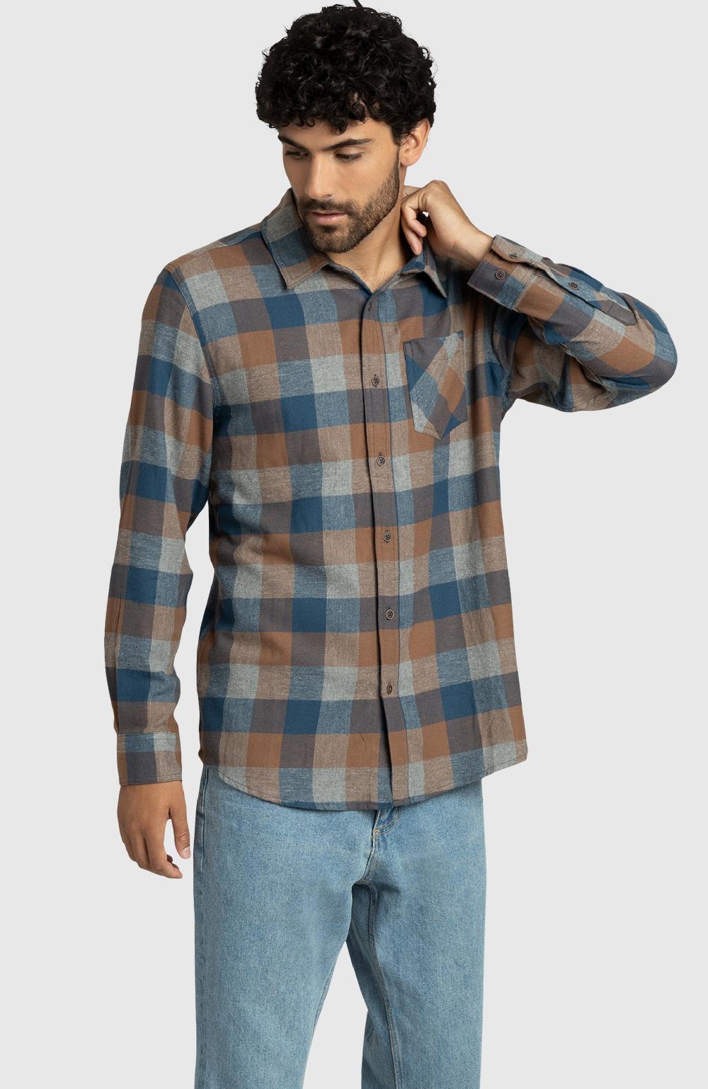 boston traders Blue Walnut Plaid Flannel Shirt