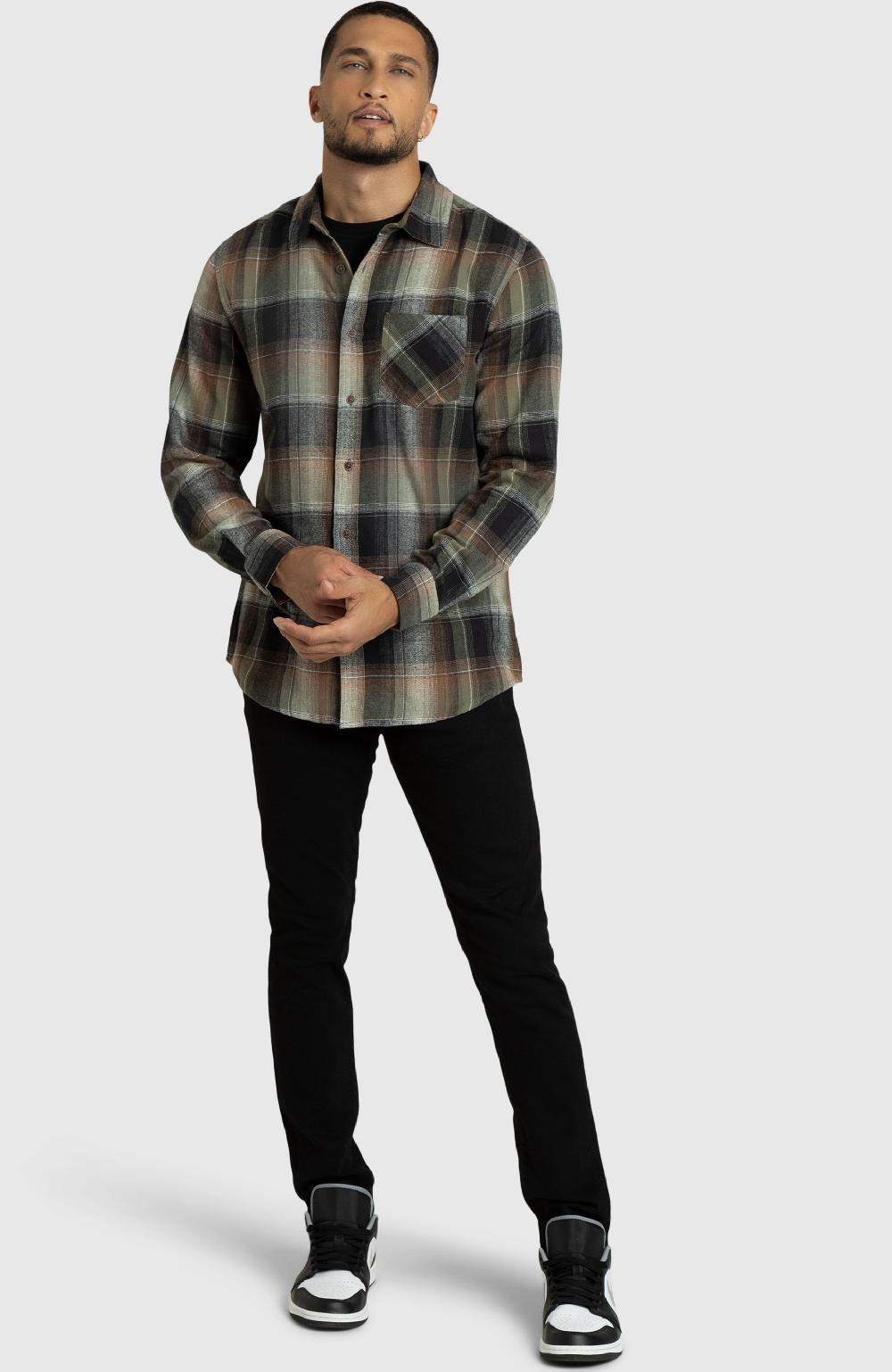 Boston Traders Dusty Olive Plaid Flannel Shirt
