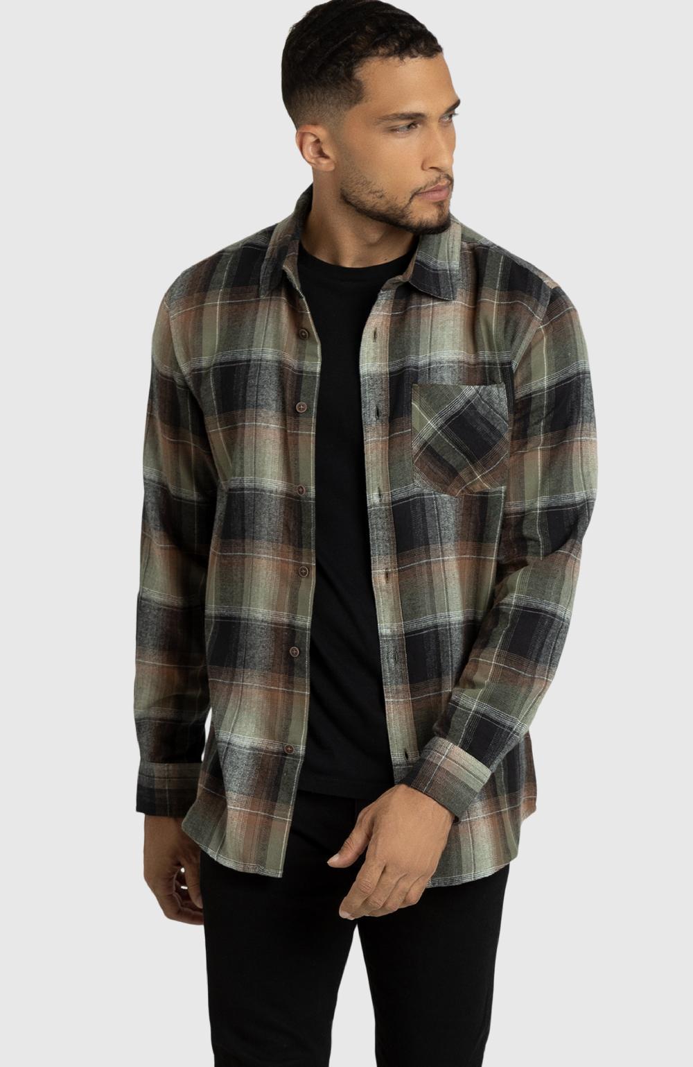 boston traders Dusty Olive Plaid Flannel Shirt