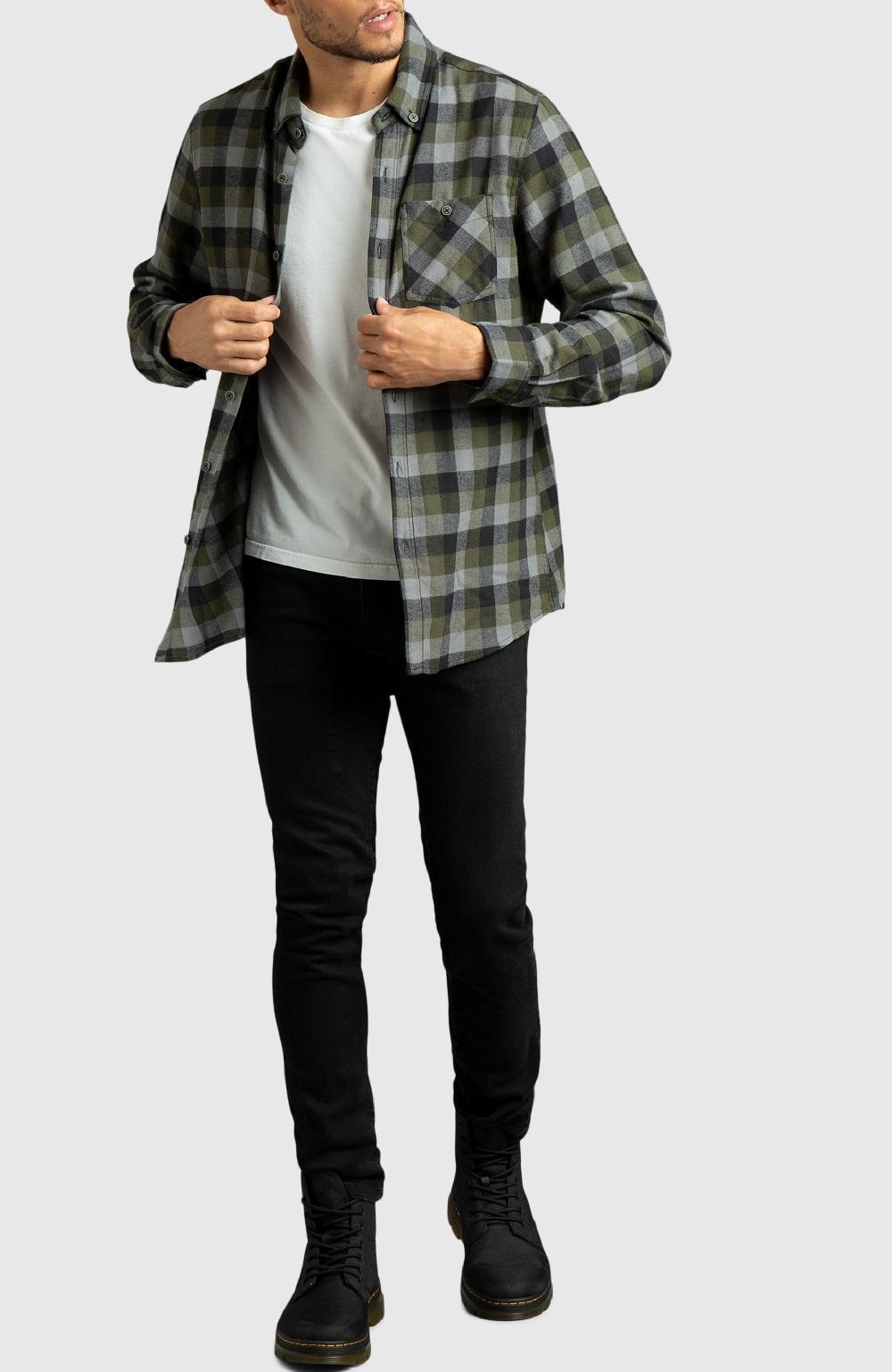 Boston Traders Green & Black Plaid Flannel Shirt