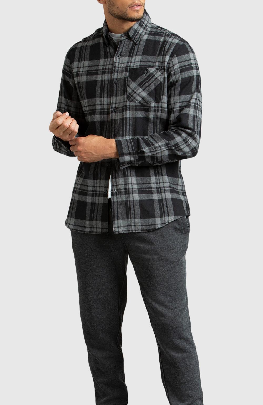 Boston Traders Grey And Black Plaid Flannel Shirt