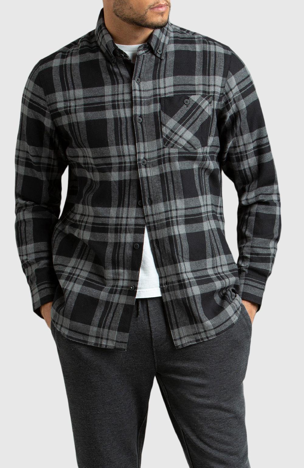 boston traders Grey and Black Plaid Flannel Shirt