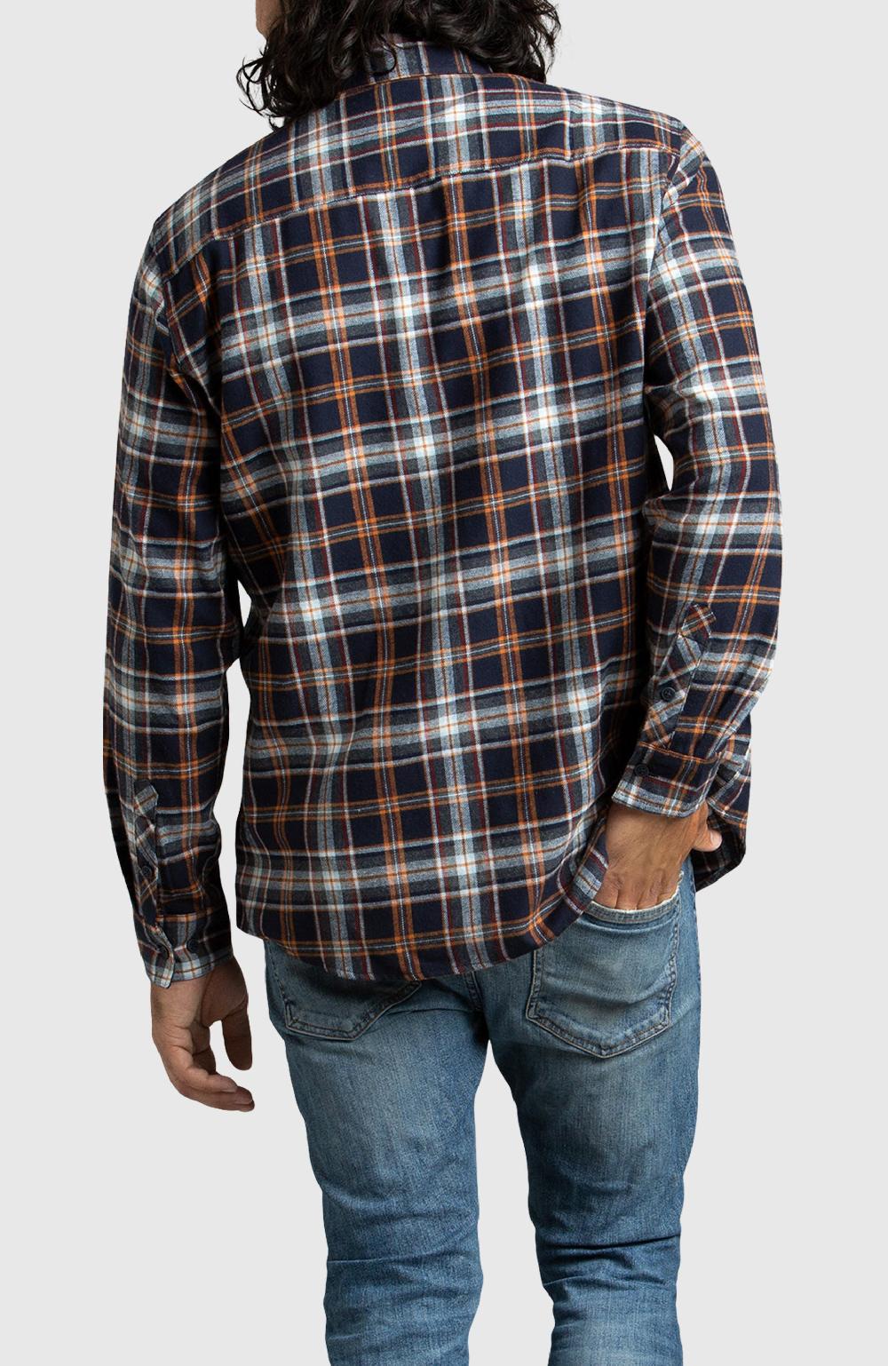 Boston Traders Orange And Navy Plaid Flannel Shirt