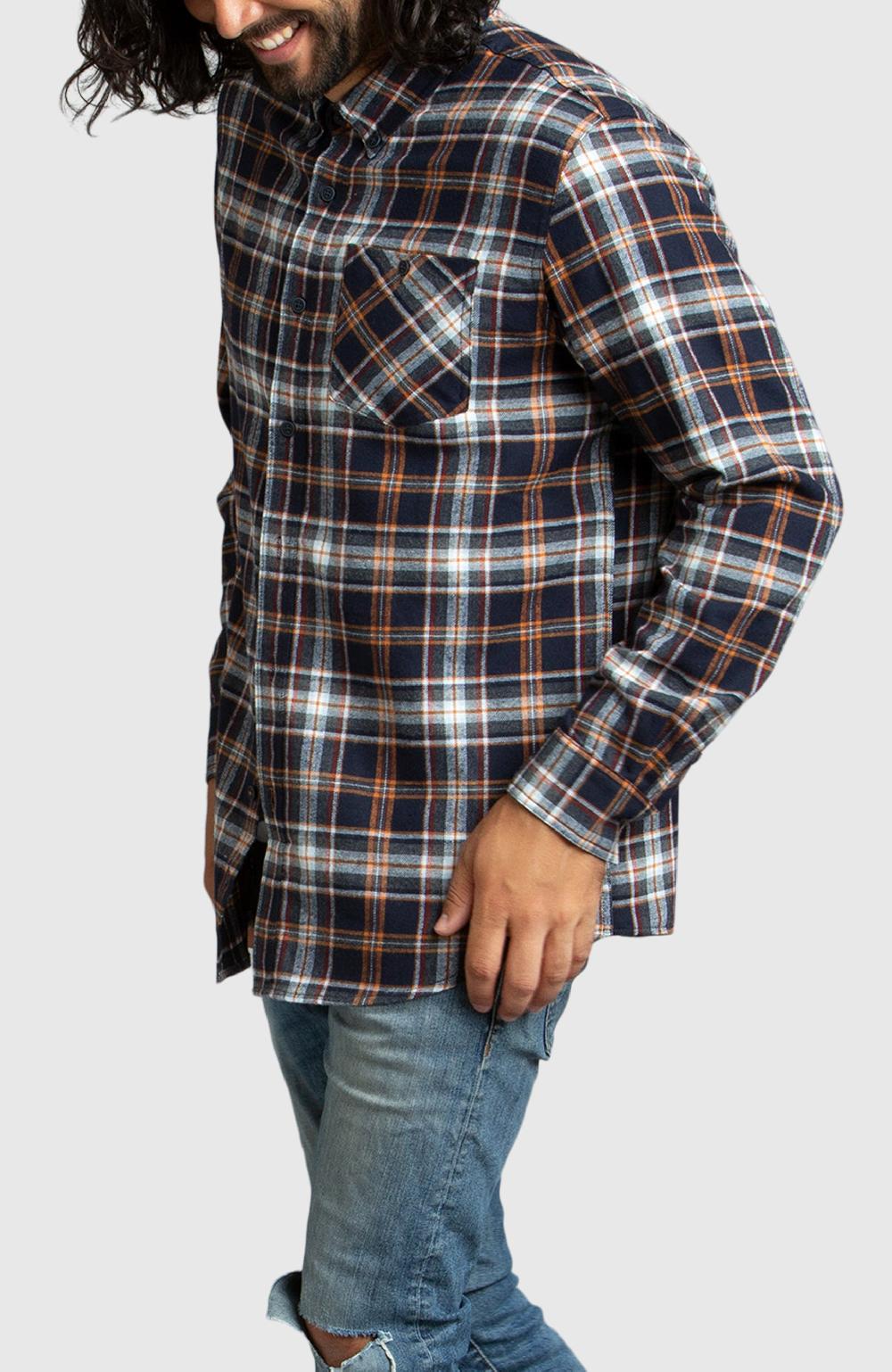 Boston Traders Orange And Navy Plaid Flannel Shirt