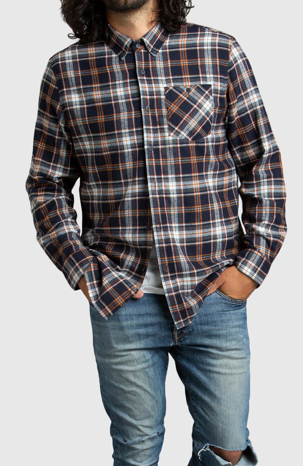 boston traders Orange and Navy Plaid Flannel Shirt