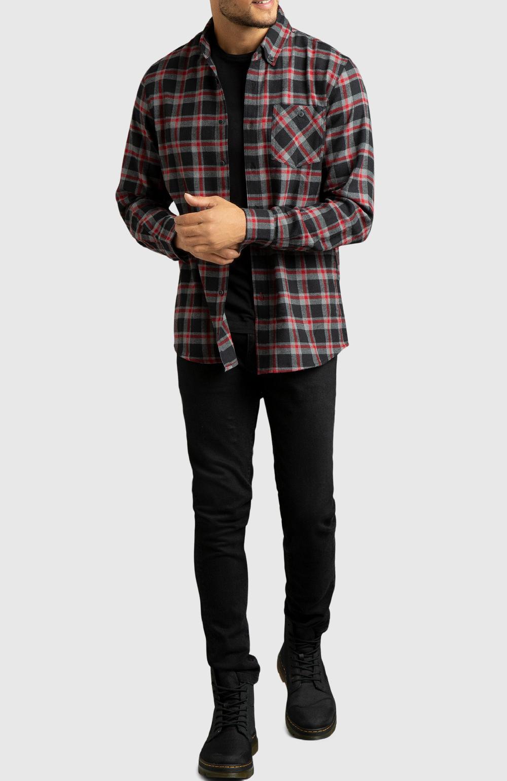 Boston Traders Red And Black Plaid Flannel Shirt