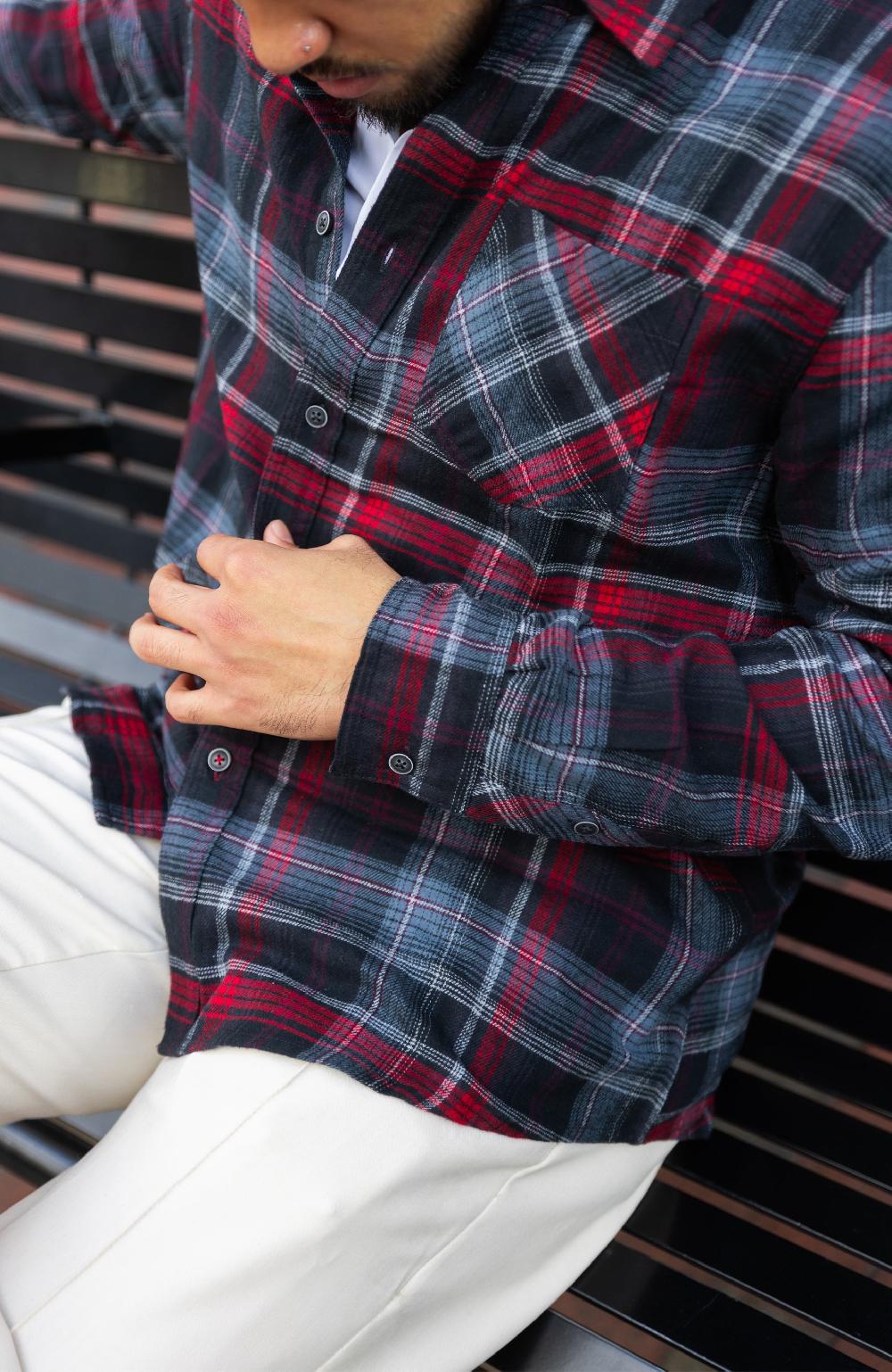 Boston Traders Red And Grey Plaid Flannel Shirt