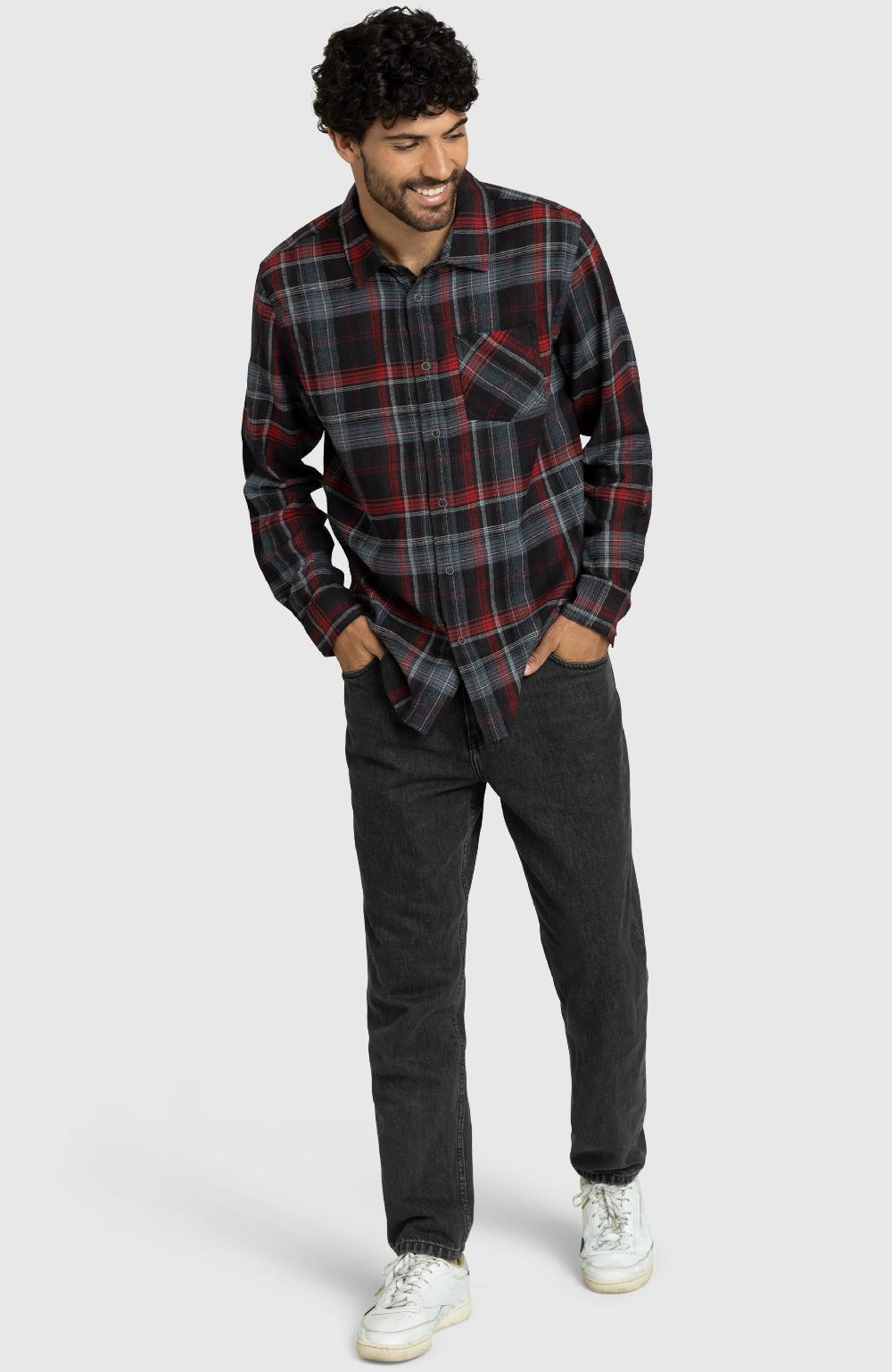 Boston Traders Red And Grey Plaid Flannel Shirt