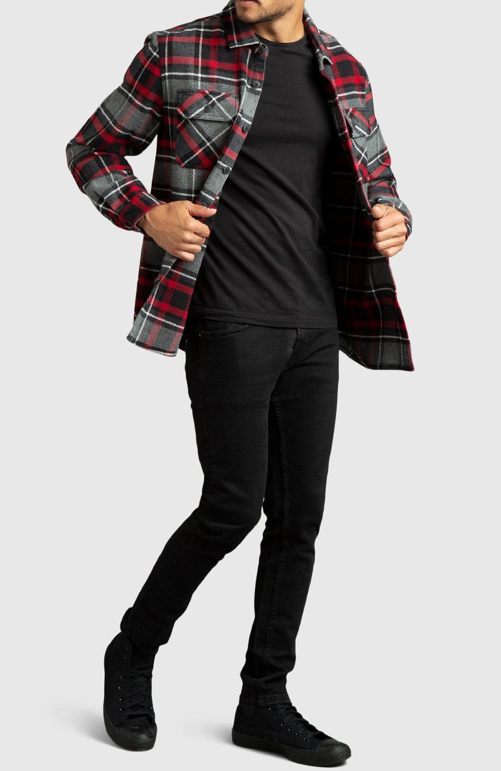 Boston Traders Red Herringbone Plaid Overshirt