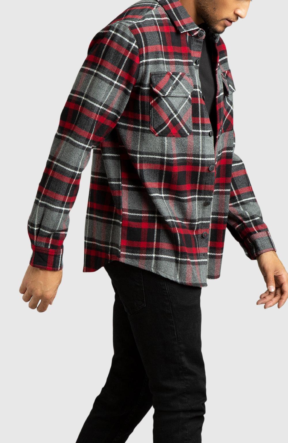 Boston Traders Red Herringbone Plaid Overshirt