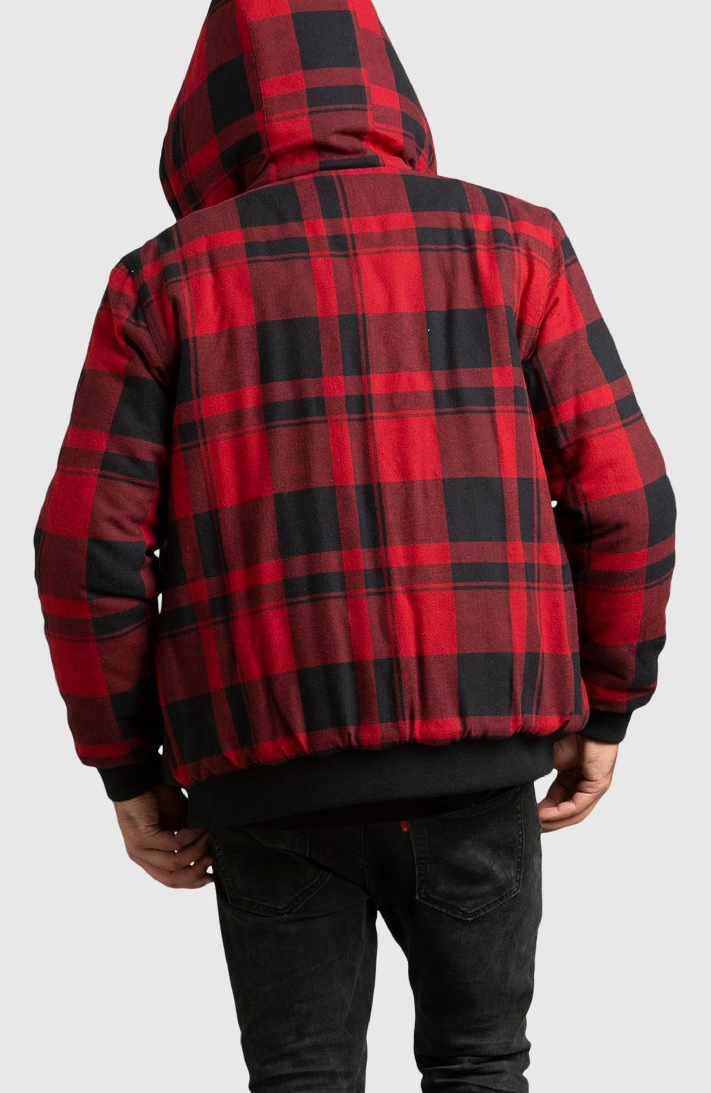 Boston Traders Red Hooded Flannel Bomber Jacket