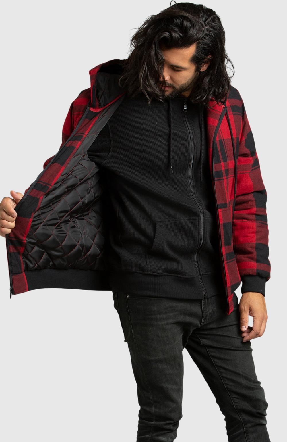 Boston Traders Red Hooded Flannel Bomber Jacket