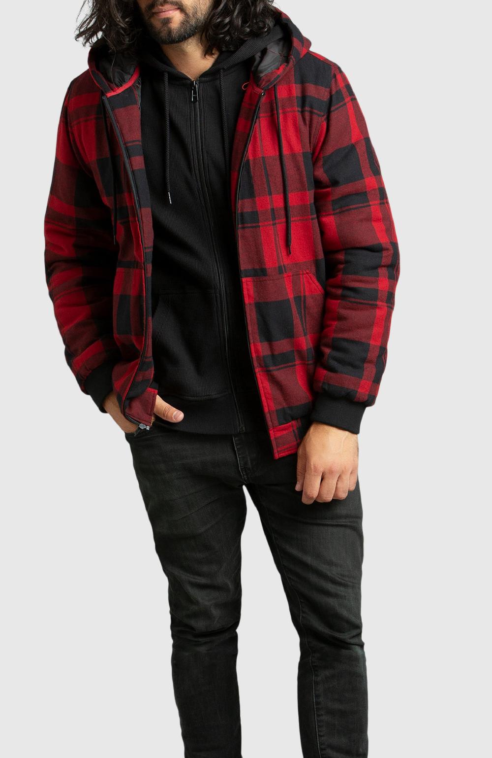 Boston Traders Red Hooded Flannel Bomber Jacket