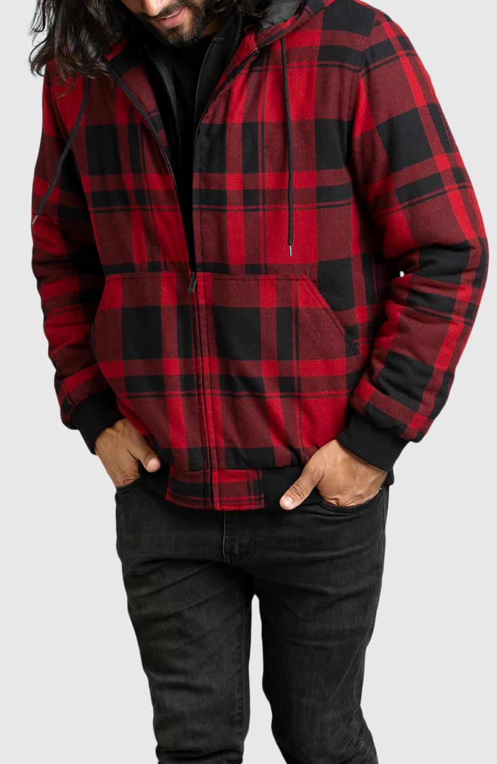 boston traders Red Hooded Flannel Bomber Jacket