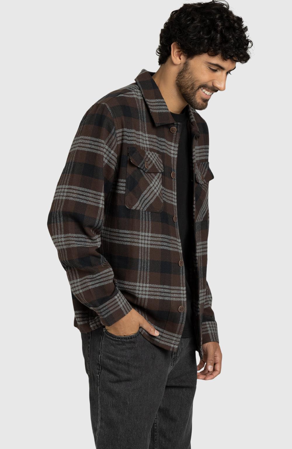 Boston Traders Chocolate Brown Herringbone Plaid Overshirt