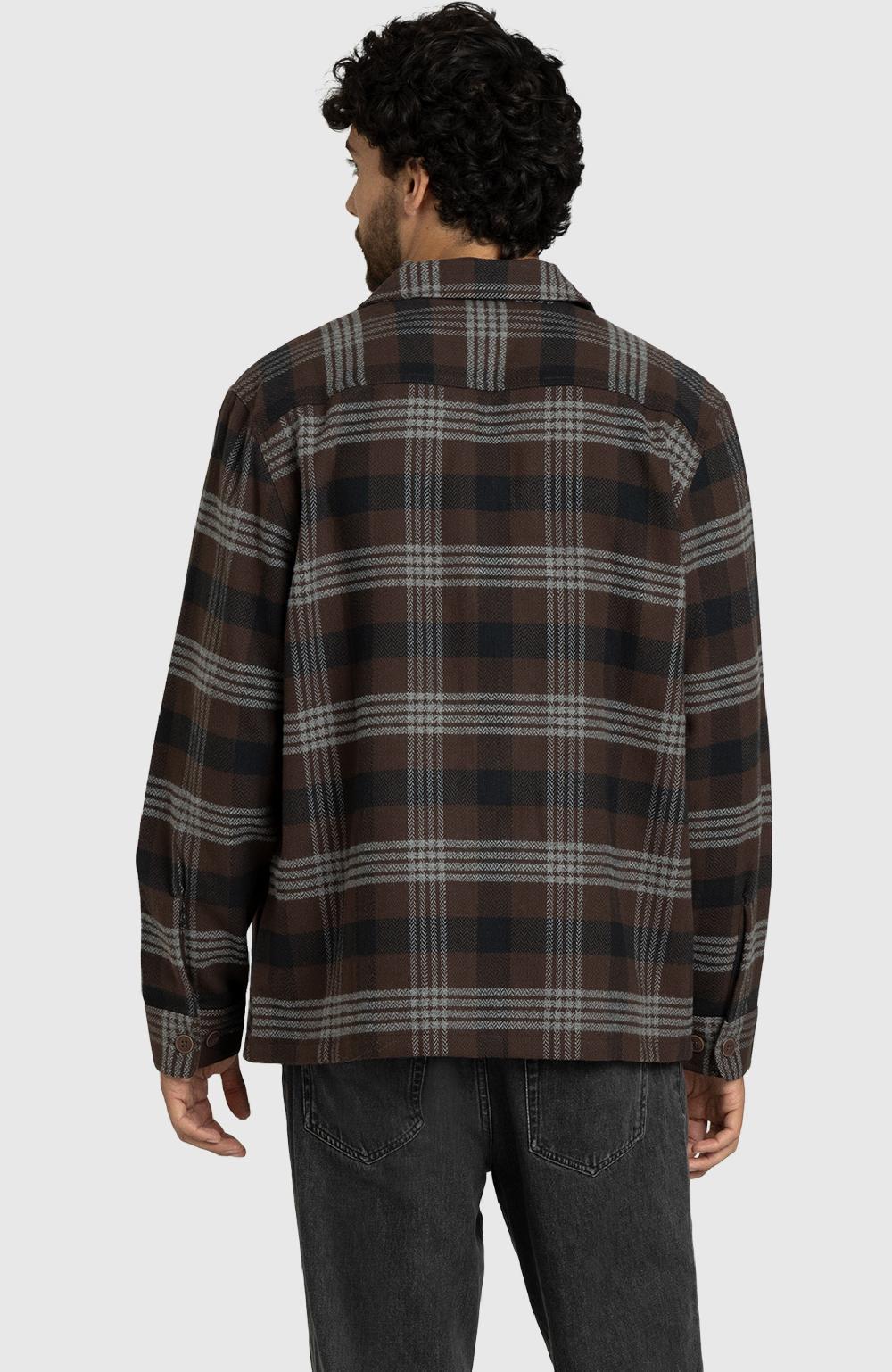 Boston Traders Chocolate Brown Herringbone Plaid Overshirt