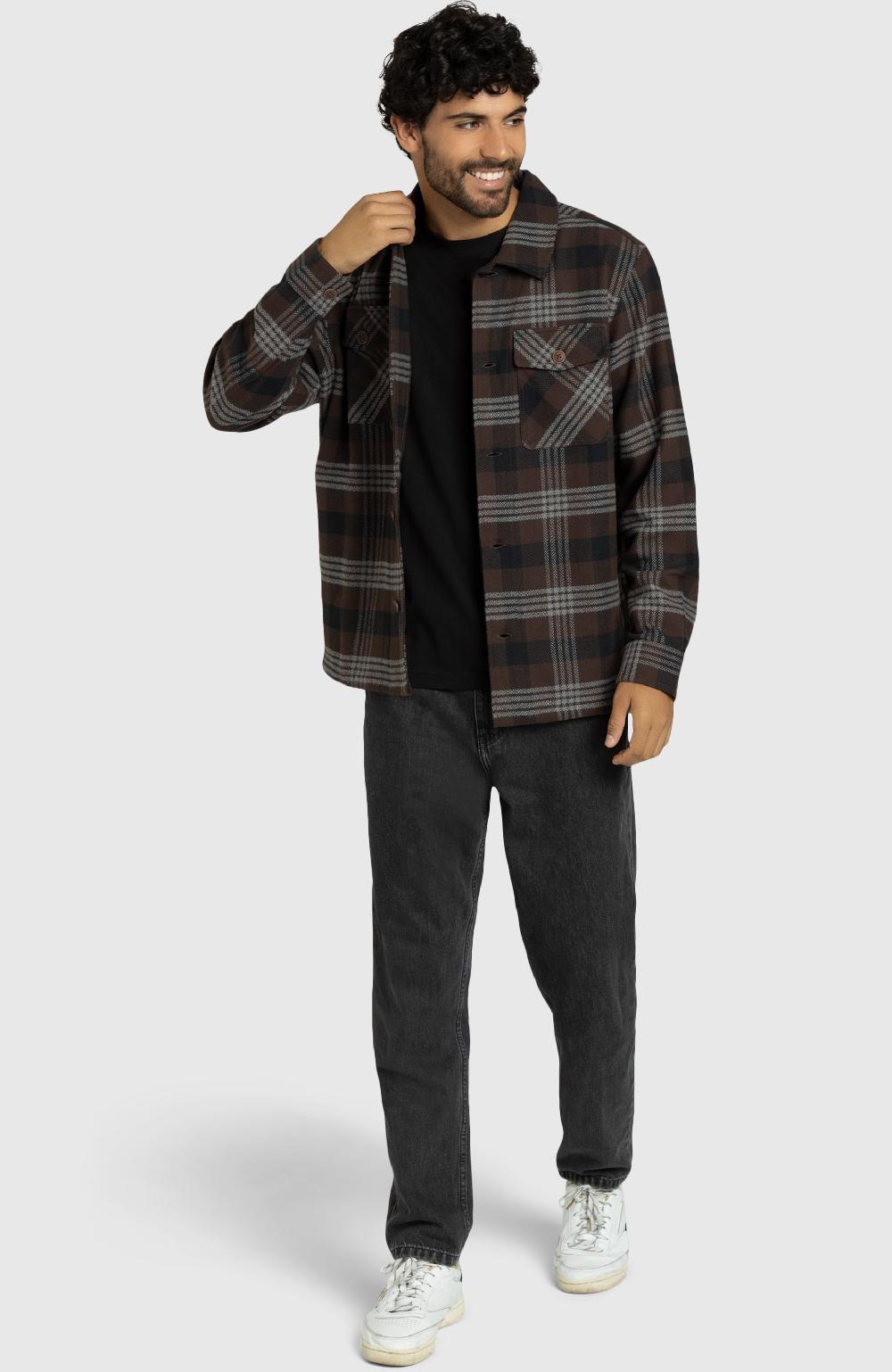 Boston Traders Chocolate Brown Herringbone Plaid Overshirt