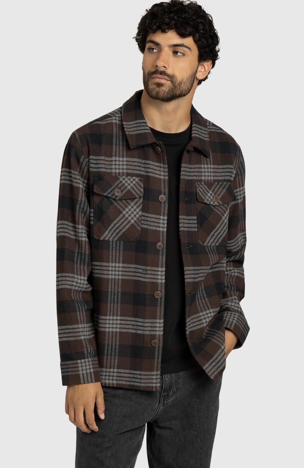 boston traders Chocolate Brown Herringbone Plaid Overshirt