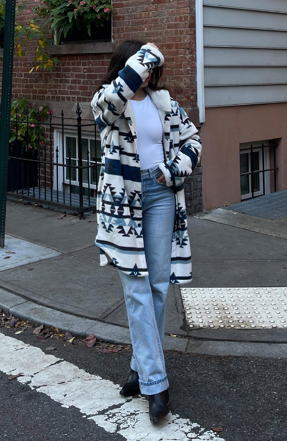 Boston Traders Glacial Blue Aztec Oversized Hooded Jacket